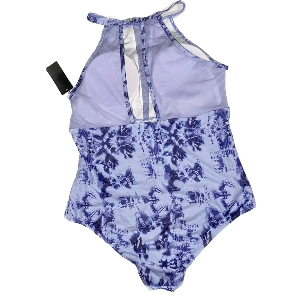 Aqua Eve Plus Size Swimsuit One Piece Tummy Control High Neck Ruched Size 18W - Picture 9 of 9